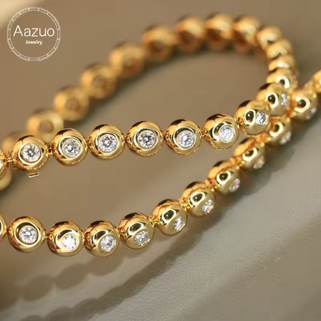Aazuo 18K純金1.36克拉真鑽圓形仙女手鍊，奢華女士訂婚及派對手鍊，Au750