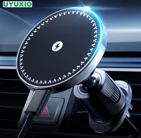 UYUXIO 15W 強磁無線車用充電器，附車用支架，適用於 iPhone 16/15/14/13 Pro Max Plus 12，可安裝在汽車出風口
